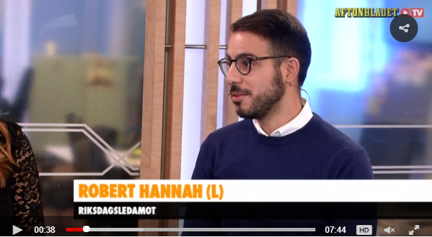 En bild på Robert Hannah där har står och pratar. Bilden är från en live-sändning.